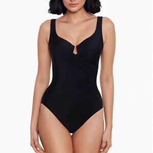 Miraclesuit Ruched One Piece Swimsuit Notched Neckline Black